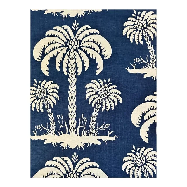 Thibaut Fabric Palm Island Navy F913149 Linen Blend 2 2/8 Yards