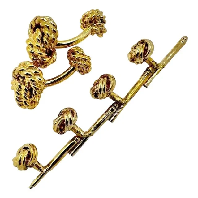 Tiffany 14k Yellow Gold Knot Cuff Links with Four Stud Buttons by a Different Maker