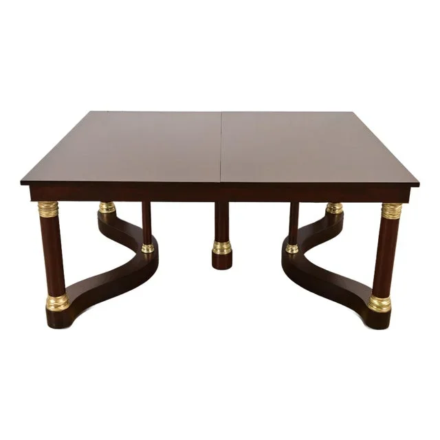 Tobey Furniture Monumental Antique French Empire Mahogany and Brass Extension Dining Table With Seven Leaves, Newly Refinished