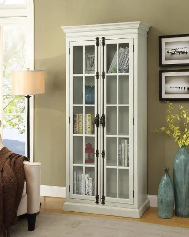 Toni 2-door Wood Tall Storage Cabinet Distressed White / CS-910187