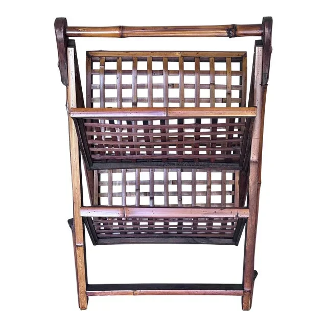 Tortoise Shell Burnt Bamboo Magazine Rack, Folding, 2 Tier