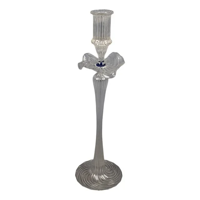 Transparent Blue Spiral Blown Murano Glass Candlestick, 1970s