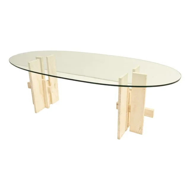 Travertine Dining Table by Willy Ballez, 1970s
