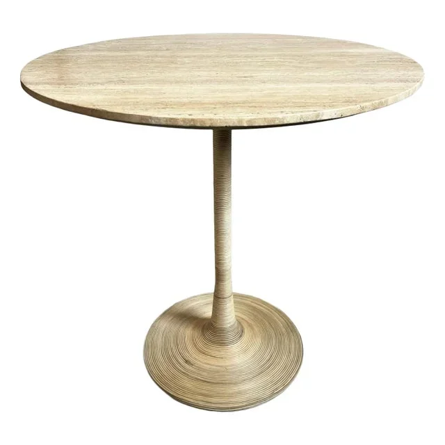 Travertine Rattan Wrap Round Counter Table