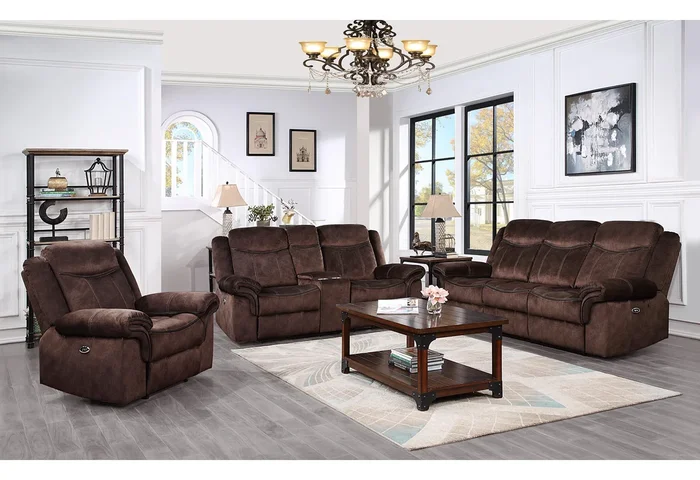 U2200 DOMINO COFFEE POWER RECLINING SOFA/POWER CONSOLE RECLINING LOVESEAT WITH POWER SWITCH