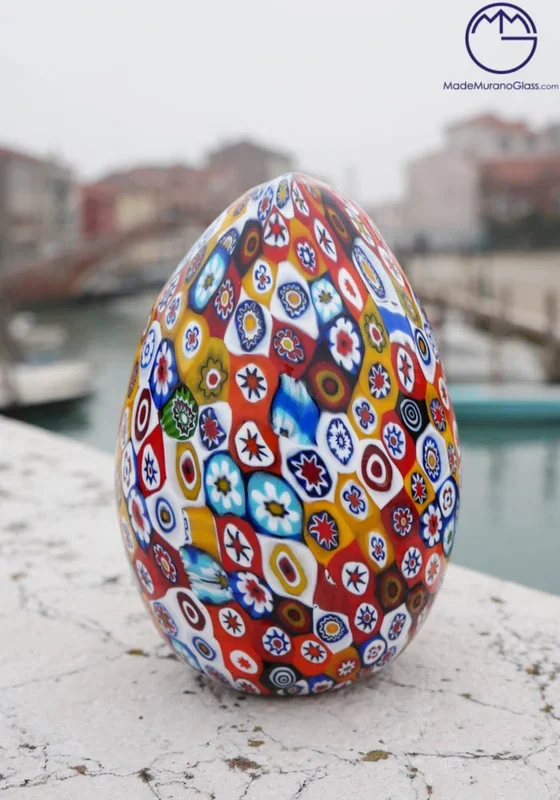 Uovo Murano Vetro Artistico Con Murrina Millefiori