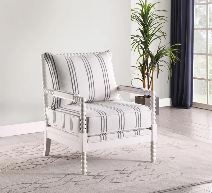 Upholstered Accent Chair With Spindle Accent – Pearl Silver