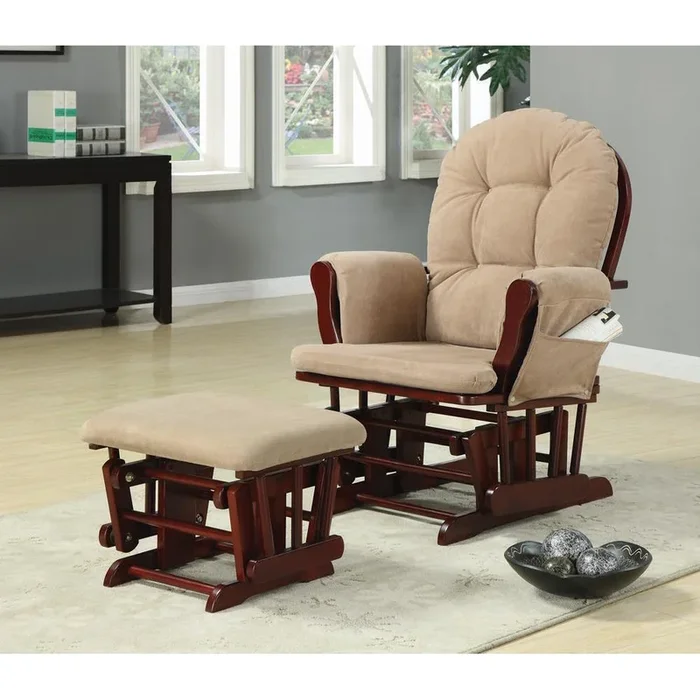 Upholstered Glider Rocker With Ottoman – Beige