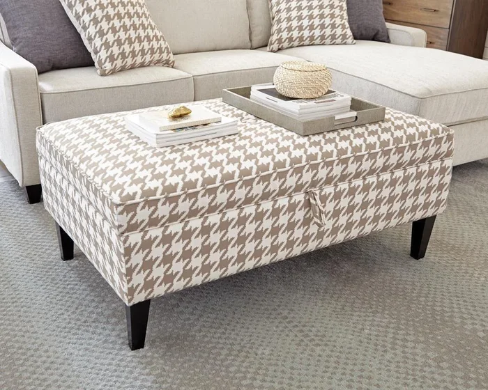 Upholstered Storage Ottoman – Beige
