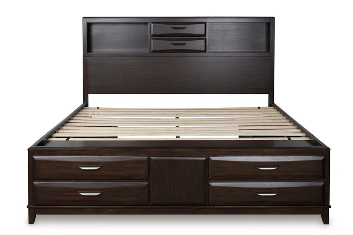 Vanmore Dark Brown California King Bookcase Storage Platform Bed