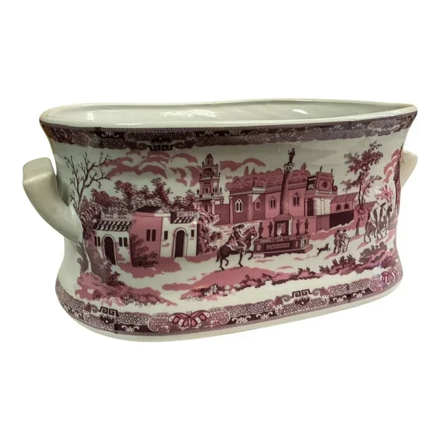 Victorian Style Pink Transferware Footbath / Cachepot / Planter / Ice Bucket