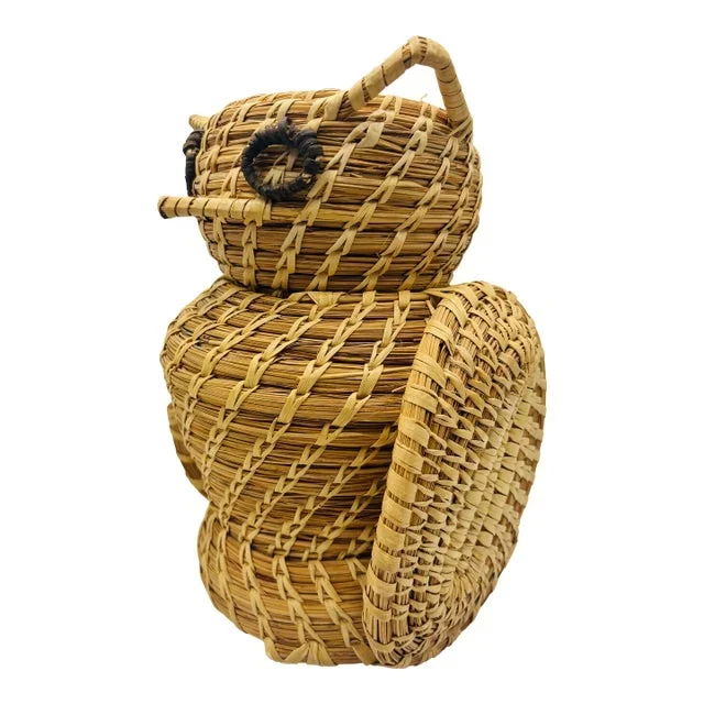 Vintage 1950s Papago Basketry Owl Basket