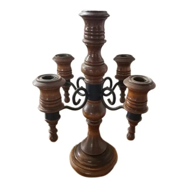 Vintage 5 Arm Wood and Metal Candelabra
