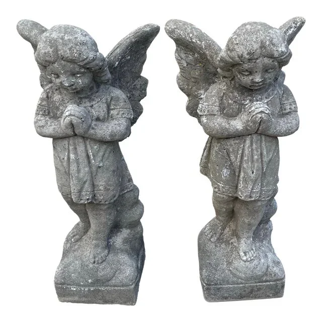 Vintage Aged Concrete Angels – A Pair