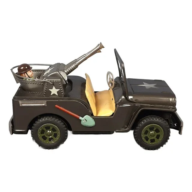 Vintage Army Combat Jeep Daya Terai Tin Toy, Japan, 1960s