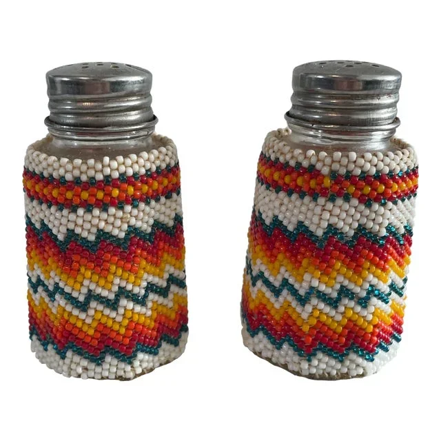 Vintage Beaded Southwest Salt & Pepper Shakers- a Pair