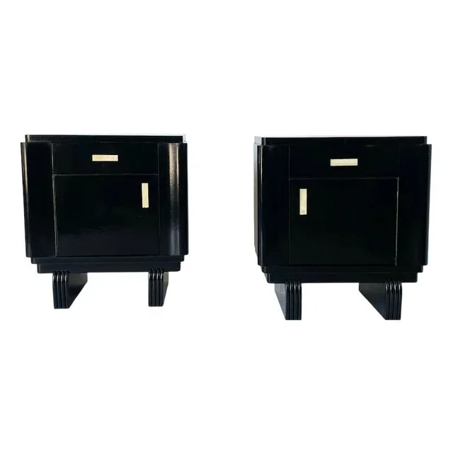Vintage Bedside Tables in Lacquered Black, 1970s, Set of 2