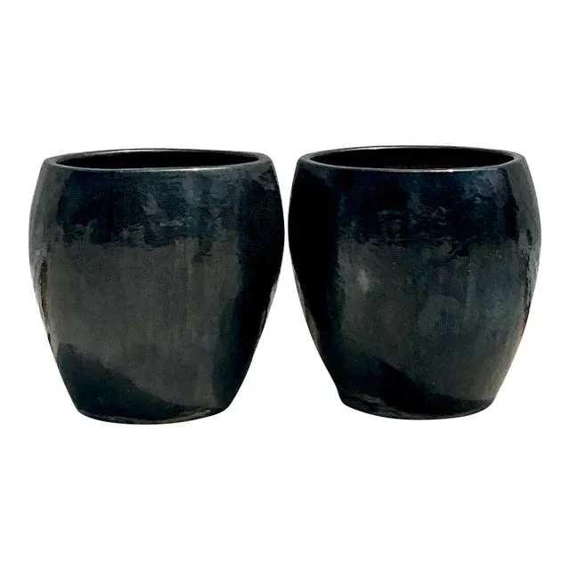 Vintage Boho Monumental Glazed Ceramic Planters – A Pair