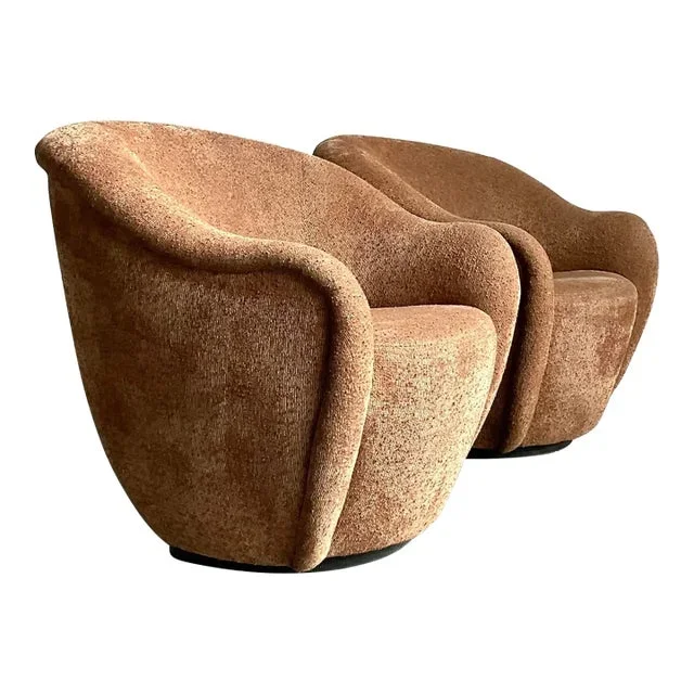 Vintage Boho Thomas Roderick Slubbed Boucle Biomorphic Swivel Chairs – A Pair