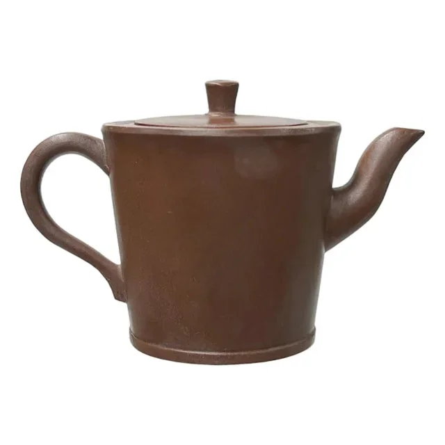 Vintage Brown Simple Cylindrical Plain Zisha Clay Teapot Art Display
