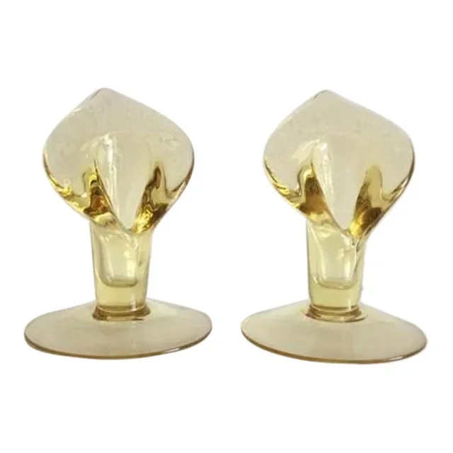 Vintage Cambridge Glass Company Calla Lily Candle Holders Yellow – A Pair