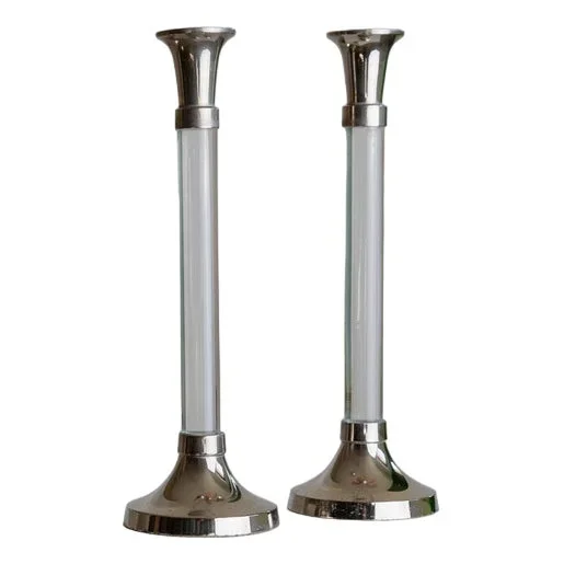 Vintage Candlesticks in Acrylic Glass and Chrome-Plated Metal, Italy, 1970s, Set of 2