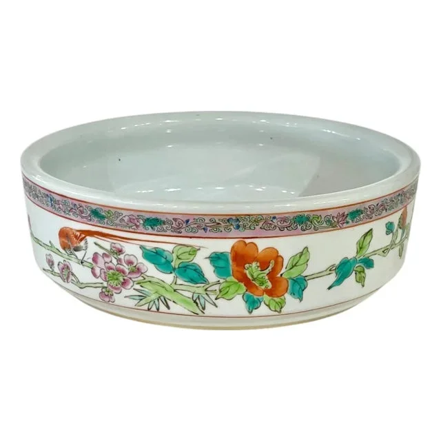 Vintage Chinese Famille Rose Water Lilly Bowl or Dish Planter