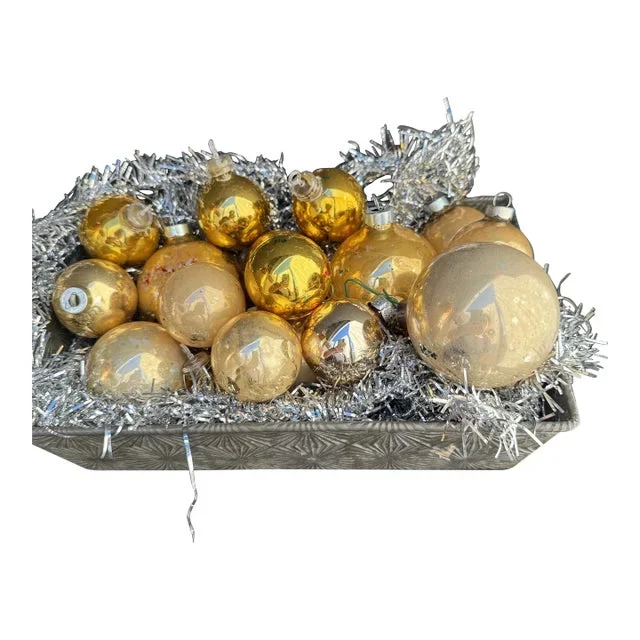 Vintage Gold Mercury Glass Christmas Ornaments- Set of 17