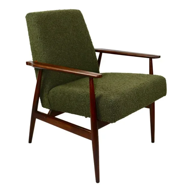 Vintage Green Olive Boucle Fox Easy Chair, 1970s