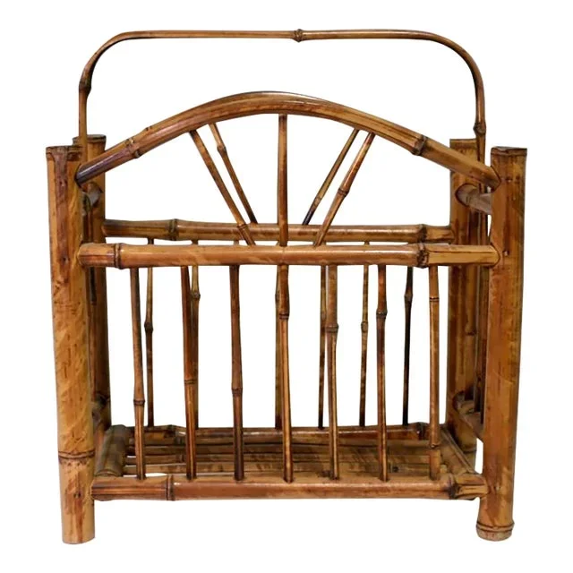Vintage Hand Made Faux Tortoise Shell Bamboo Magazine Rack