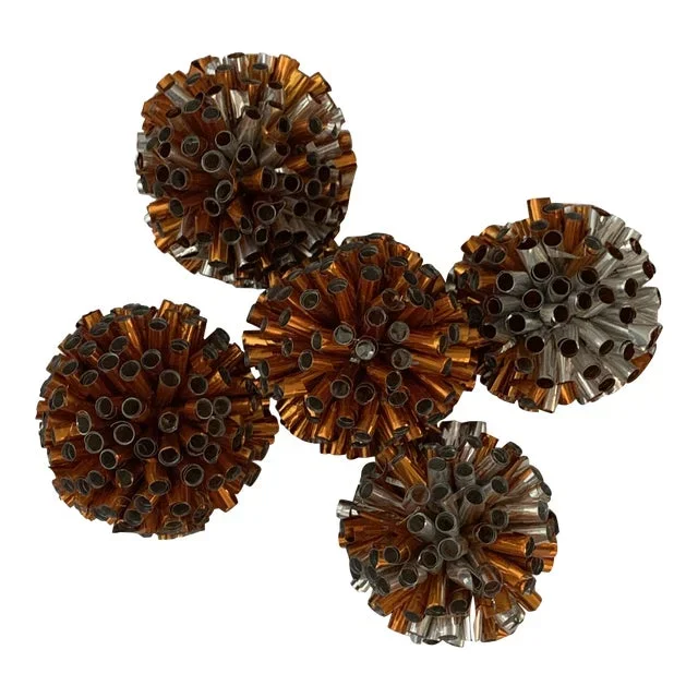 Vintage Handmade Rolled Metal Christmas Ornament Balls – Set of 4