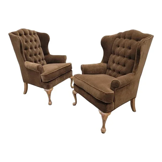 Vintage Henredon Wingback Lounge Chairs Reupholstered in Alpaca Mohair – Pair