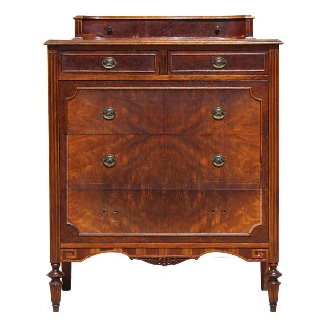 Vintage Hollywood Regency Style Walnut Highboy Chest Circa 1940s