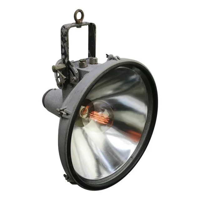 Vintage Industrial Dutch Clear Glass and Cast Aluminum Hanging Spotlight from Philips
