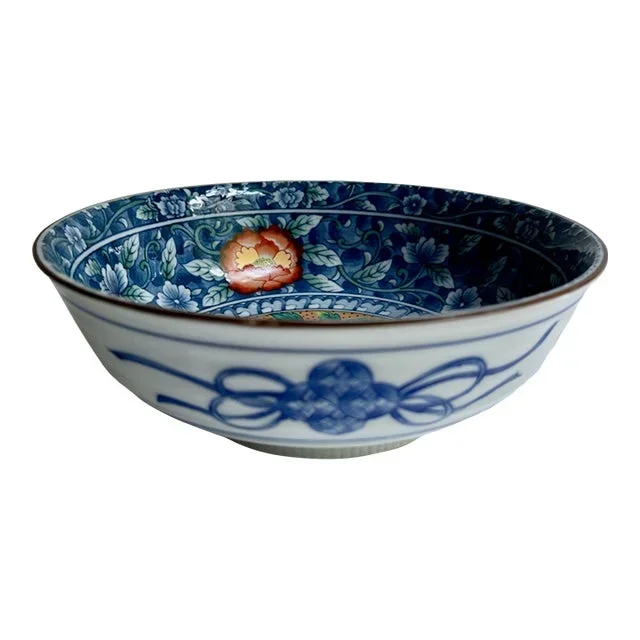 Vintage Juzan Gama Blue & White “Bluebird” Porcelain Serving Bowl