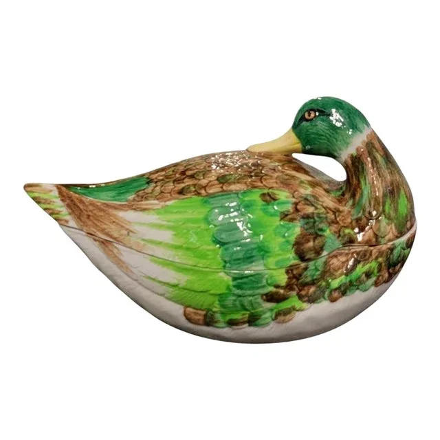 Vintage Meiselman Large Green Ceramic Duck Soup Tureen