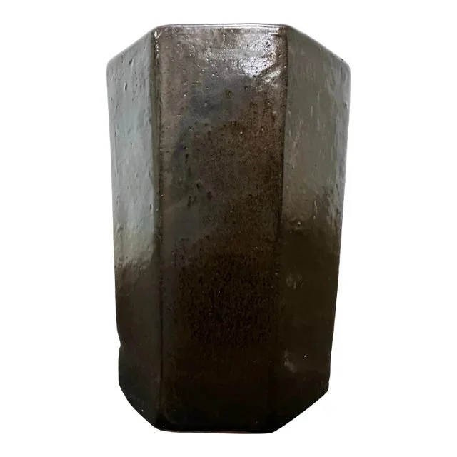 Vintage Mid Century Glazed Octagonal Planter Cubist Brutal Terracotta