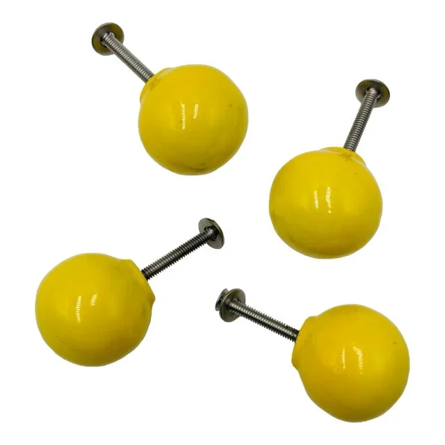 Vintage Mid Century Modern Ceramic Retro Canary Yellow Knob Hardware Set – Set of 4