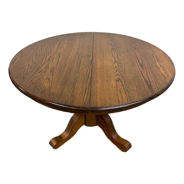 Vintage Mission Arts and Crafts Style Tiger Oak Round Pedestal Dining Table