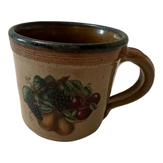 Vintage Monroe Salt Works Glazed Stoneware Coffee Mug With Fruit Motif