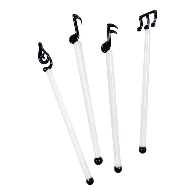 Vintage Music Note Blown Glass Swizzle Sticks, S/4