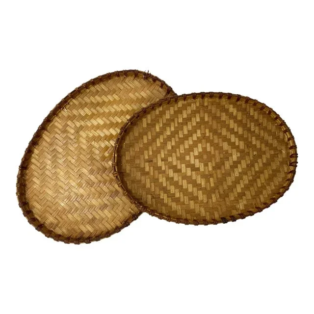 Vintage Nesting Woven Wicker Trays, a Pair
