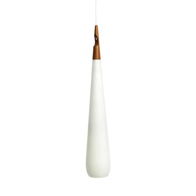 Vintage Pendant Lamp in Opal Glass and Teak by Uno & Östen Kristiansson for Luxus Vittsjö, 1950s