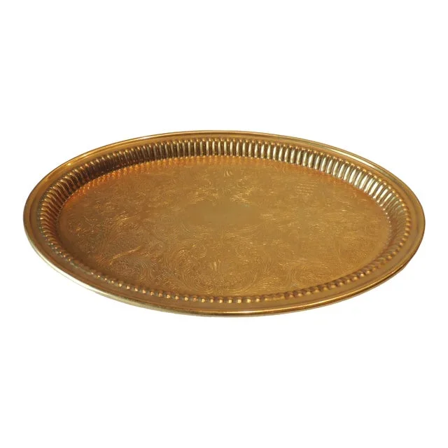 Vintage Polished Brass Oval Serving Tray