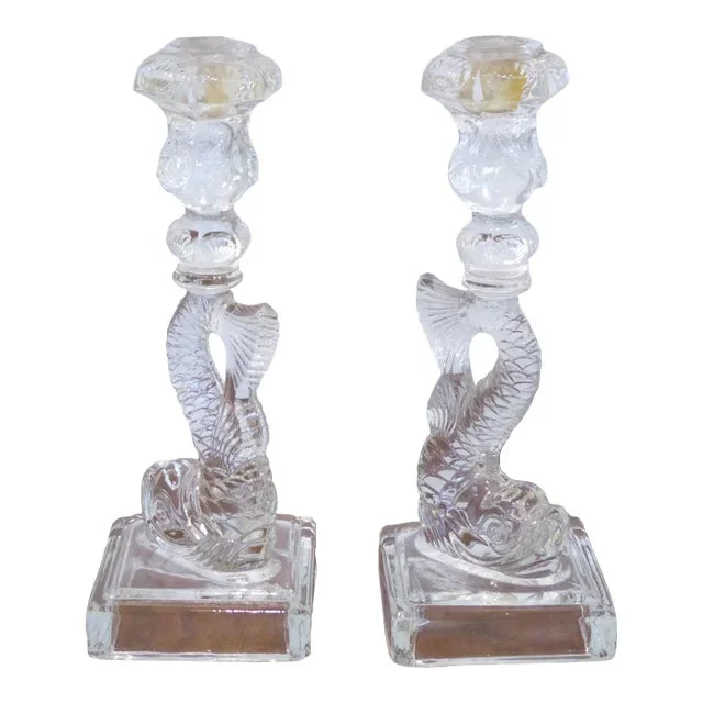 Vintage Pressed Glass Candlesticks – a Pair