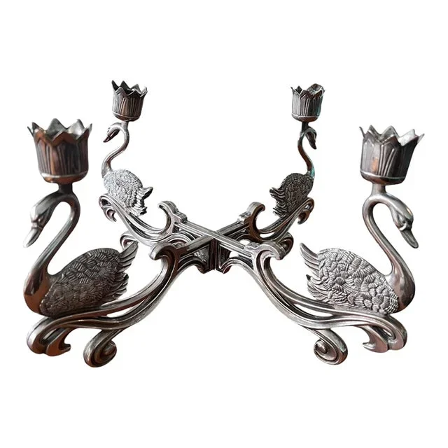 Vintage Quadruple Candle Stick & Bowl Epergne Holder Early 20th Century Silver Plated