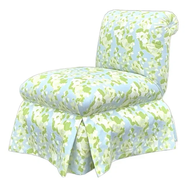 Vintage Regency Slipper Chair in Megan Adam for Quadrille “Floral Lines”