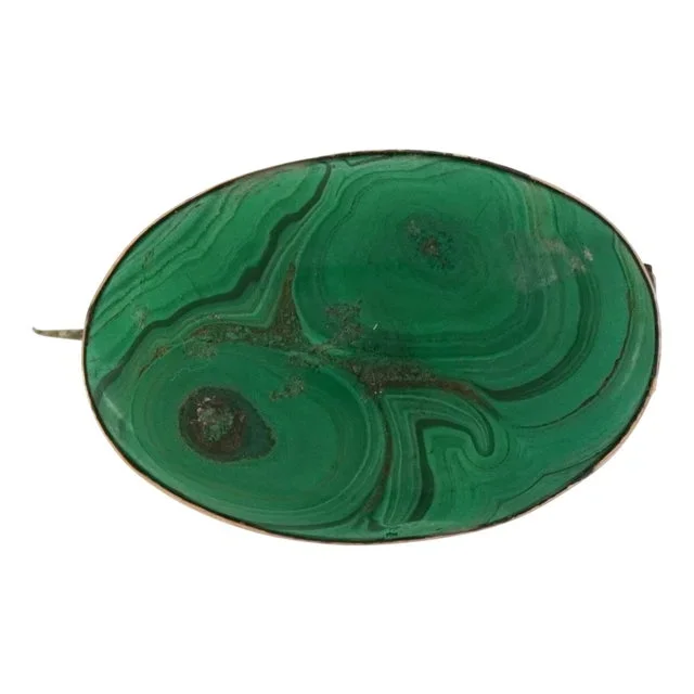 Vintage Silver and Cabochon Malachite Brooch, 1950s
