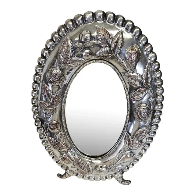 Vintage Silverplate Over Copper Easel Back Oval Repose Mirror
