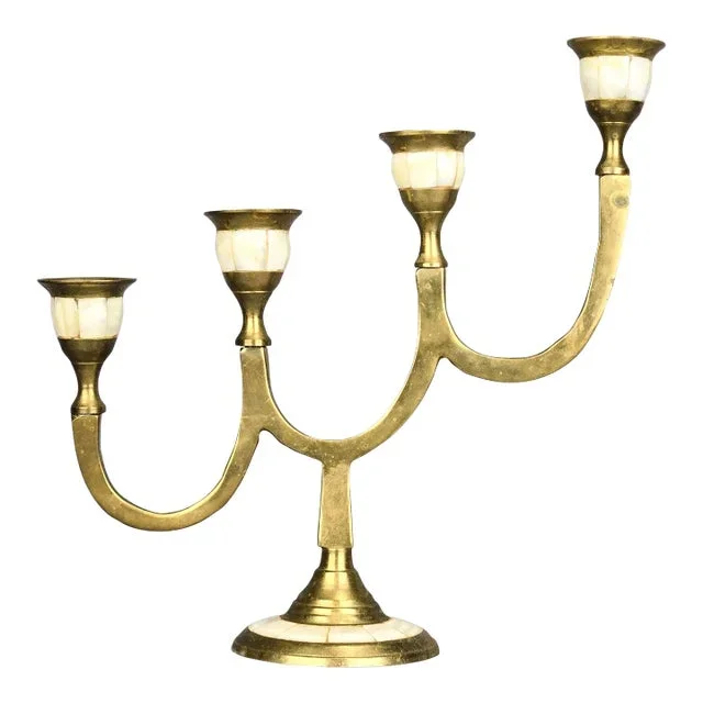 Vintage Solid Brass Mother of Pearl Candelabra